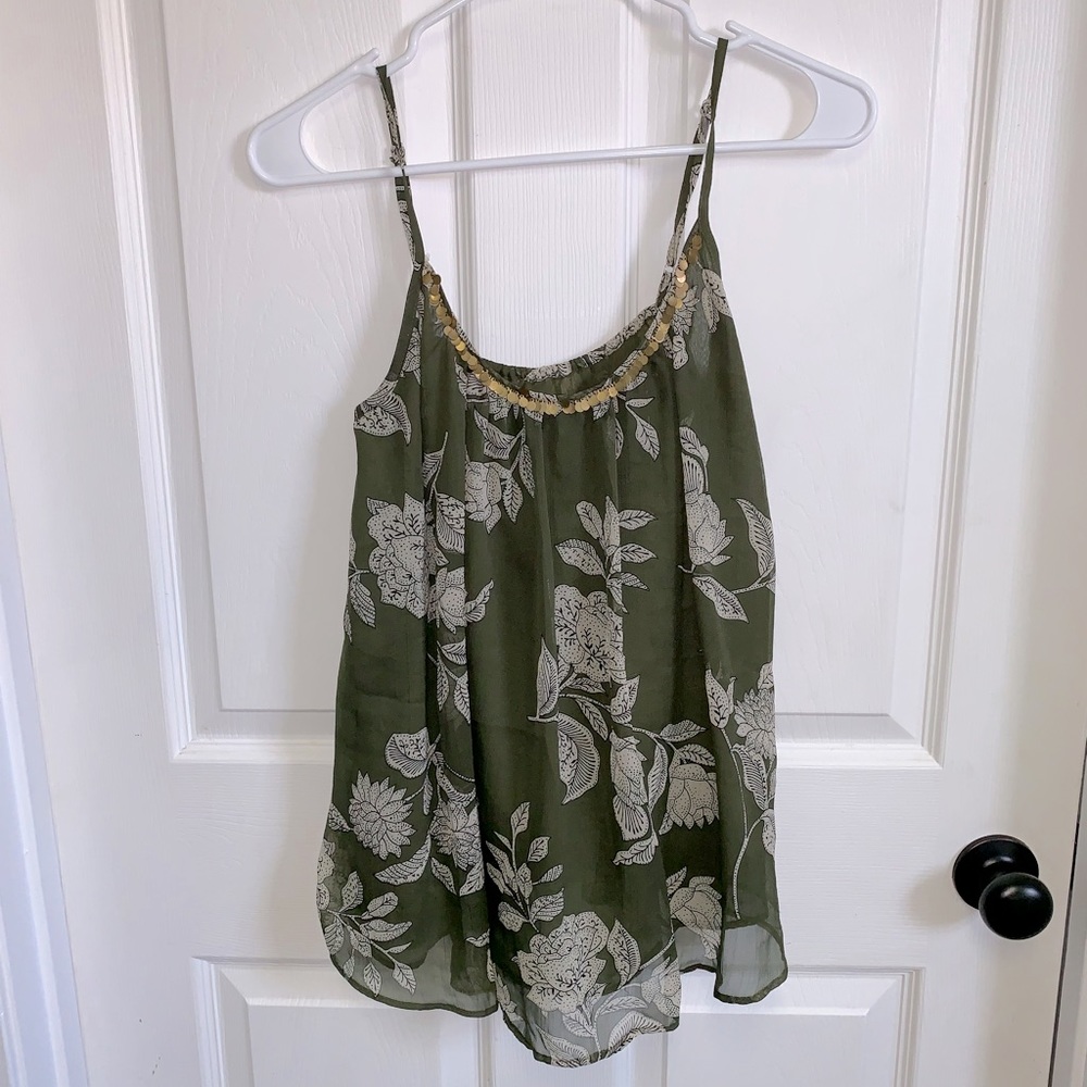 a.n.a a new approach ladies small speghetti strap blouse olive green floral